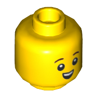 Minifig Head, Pinata Boy, Reddish Brown Eyebrows, Small Open Smile Print Yellow