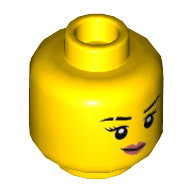 Minifig Head Breakdancer, Eyebrows with Gap in Right Eyebrow, Smile with Coral Lips Print Yellow