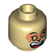 Minifig Head Monkey King, Gold Eyes, Open Mouth Smith with Fang Teeth / Angry Print Beige