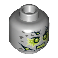 Minifig Head Statue of Evil, Lime Eyes and Cracks with Open Mouth / Gray Eyes and Closed Mouth Print Light Bluish Gray