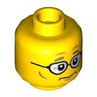 Minifig Head Mayor Fleck, Glasses, Dark Tan Eyebrows, Neutral Print Yellow