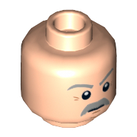 Minifig Head Vernon Dursley, Light Bluish Gray Bushy Eyebrows and Moustache, Stern / Smile Print Light Nougat