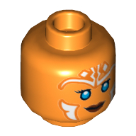 Minifig Head Ahsoka Tano, Blue Eyes and White Lines Smirk / Angry Print Orange