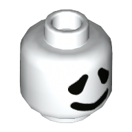 Minifig Head Ghost, Black Eyes, Black Mouth, Happy / Sad Print White