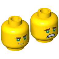 Minifig Head Lloyd, Greens Eyes, Reddish Brown Eyebrows, Smirk / Scared Print Yellow