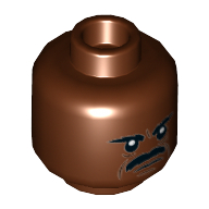 Minifig Head Greef Karga, Moustache, Angry/Open Mouth Smirk, Teeth Reddish Brown