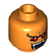 Minifig Head Demon, Red Eyes, Fangs, Closed Mouth / Open Mouth Print Orange