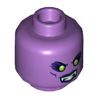 Minifig Head Spider Queen, Fangs, Lime Eyes with Dark Purple Eye Shadow Print Medium Lavender