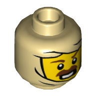 Minifig Head, Balaclava, Yellow Face, Brown Moustache Print Tan