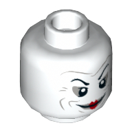 Minifig Head Joker, Eyebrows, Wide Closed Mouth Smile with Red Lips Print Weiß