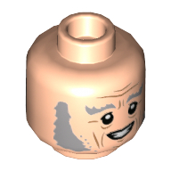 Minifig Head Garrick Ollivander, Light Bluish Gray Sideburns and Bushy Eyebrows, Forehead and Cheek Lines, Open Mouth Smile Print Hellnougat