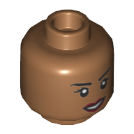 Minifig Head Ajak, Eyelashes, Dark Red Lips, Smile / Angry Print Medium Nougat