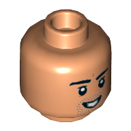 Minifig Head Gilgamesh, Beard Stubble, Smile with Teeth / Angry Print Nougat