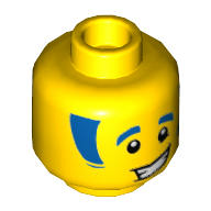Minifig Head Discowboy, Blue Eyebrows and Sideburns Print Gelb