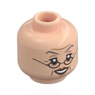 Minifig Head Minerva McGonagall, Round Glasses, Lines, Smile / Angry Print Light Nougat