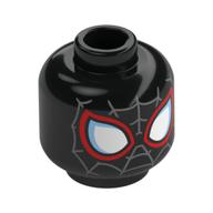 Minifig Head Spider-man (Miles Morales), White Eyes with Red Outline Print Black