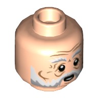 Minifig Head Professor Filius Flitwick, White and Gray Beard, Lines, Open Mouth Print Light Nougat
