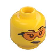 Minifig Head Gracie Goodhart, Trans-Orange Glasses and Smirk / No Glasses and Smile Print Yellow