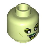 Minifig Head Banshee Singer, White Eyes with Lime Shadow, Green Lips, Open Mouth with Lime Tongue Print Yellowish Green