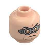 Minifig Head Dr Octopus (Doc Ock), Brown and Silver Goggles, Frown / Open Mouth Smile Print Light Nougat
