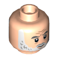 Minifig Head General Dodonna, Dark Bluish Gray Eyebrows, White Beard, Closed Mouth / Open Mouth with Teeth Print Light Nougat