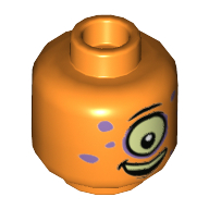 Minifig Head Alien Keytarist, One Large Eye, Medium Lavender Spots, Open Mouth Smile Print Orange