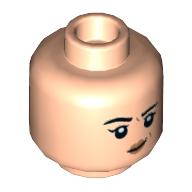 Minifig Head Marion Ravenwood, Black eyebrows, Peach lips, Lobsided Smirk/Open Mouth Scared print Light Nougat