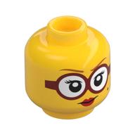 Minifig Head Shirley Keeper, Dark Orange Eyebrows, Red Glasses, Red Lips, Beauty Mark Print Yellow