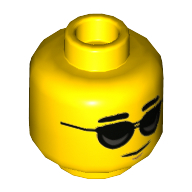 Minifig Head, Black Glasses Print Yellow
