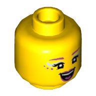 Minifig Head Candy Mermaid, Dark Pink Eyebrows and Eye Dots, Light Aqua Eye Shadow, Dark Pink Lips, Open Mouth Print Yellow