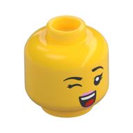 Minifig Head Mei, Peach Lips, Dark Turquoise Device on Left Eye / Winking Right Eye Print Gelb