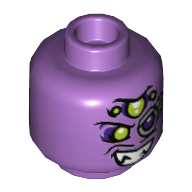 Minifig Head Syntax, 3 Eyes, Left Eye with Dark Purple Monocle, Grin Showing Teeth / Metal Mouth Cover Print Medium Lavender