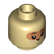 Minifig Head Sister Monkey, Nougat Around Eyes, Slight Smile Print Beige