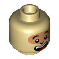 Minifig Head Brother Monkey, Nougat Around Eyes, Open Mouth Smile Print Tan