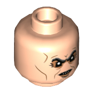 Minifig Head Griphook, Dark Bluish Gray Eyebrows, Nougat Lines and Eye Shadows, Smirk / Scowl with Fangs Print Light Nougat