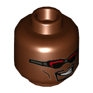 Minifig Head Blade, Red Glasses, Smirk with Teeth Print Reddish Brown