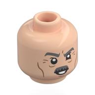 Minifig Head J. Jonah Jameson, Gray Moustache, Thick Eyebrows and Wrinkles, Open Mouth / Spider Web Over Mouth Print Light Nougat