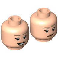Minifig Head Rachel Green, Dark Tan Eyebrows, Peach Lips, Smirk / Open Mouth Smile Print Light Nougat