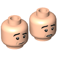 Minifig Head Ross, Thick Eyebrows with Raised Right Eyebrow, Closed Mouth / Open Mouth Print Hellnougat