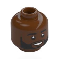 Minifig Head Karamo, Thick Eyebrows, Beard, Smile Showing Teeth Print Rotbraun