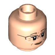 Minifig Head Kathi Dooley, Reddish Brown Glasses and Closed Mouth / Copper Glasses and Open Mouth Print Light Nougat