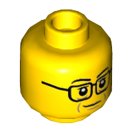 Minifig Head Fendrich, Square Glasses, Smile with Cheek Lines Print Yellow