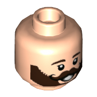 Minifig Head Jonathan, Dark Brown Beard with Black Curly Moustache, Teeth / Tongue Print Hellnougat