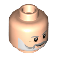 Minifig Head Alan Grant, Light Bluish Gray Eyebrows, White and Gray Beard, Dark Tan Lines Print Light Nougat