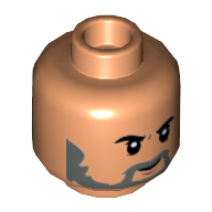 Minifig Head Dr Wu, Thick Eyebrows, Dark Bluish Gray Beard, Closed Mouth / Open Mouth Print Nougat