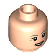 Minifig Head Ellie Sattler, Dark Tan Eyebrows and Lines, Dark Orange Lips, Smile / Determined with Clenched Teeth Print Hellnougat