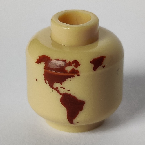 Minifig Head (No Face), Reddish Brown World Map Missing Japan, Hawaii print Tan