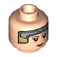 Minifig Head Bo-Katan Kryze, Light Bluish Gray Headset with Yellow Stripes, Reddish Brown Eyebrows, Peach Lips Print Hellnougat