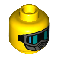 Minifig Head Incognitro, Dark Bluish Gray Mask, Black and Green Goggles Print Yellow