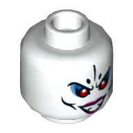 Minifig Head White Bone Demon, Magenta Lips, Red Eyes and Smile with Teeth / Black Eyes and Closed Mouth Smile Print White
